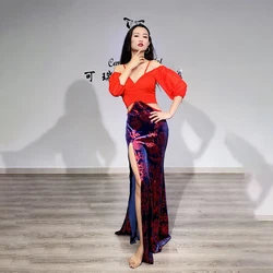 Autumn and Winter Velvet One-piece Skirt Belly Dance Practice Clothes Bronzing Flannel Belly Dress For BeginnersPlus Size Dress