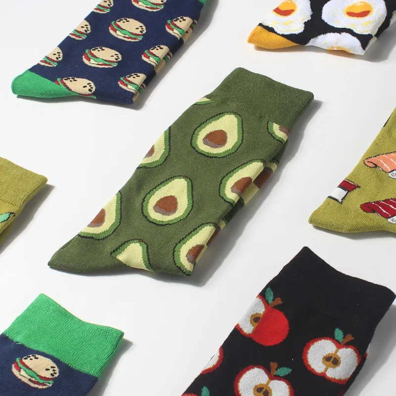 

Unisex Fashion High Hosiery Sock Women 3D Fruit Happy Sock Avocado Apple Cherry Crew Men Funny Art Cotton Soft Socks Harajuku