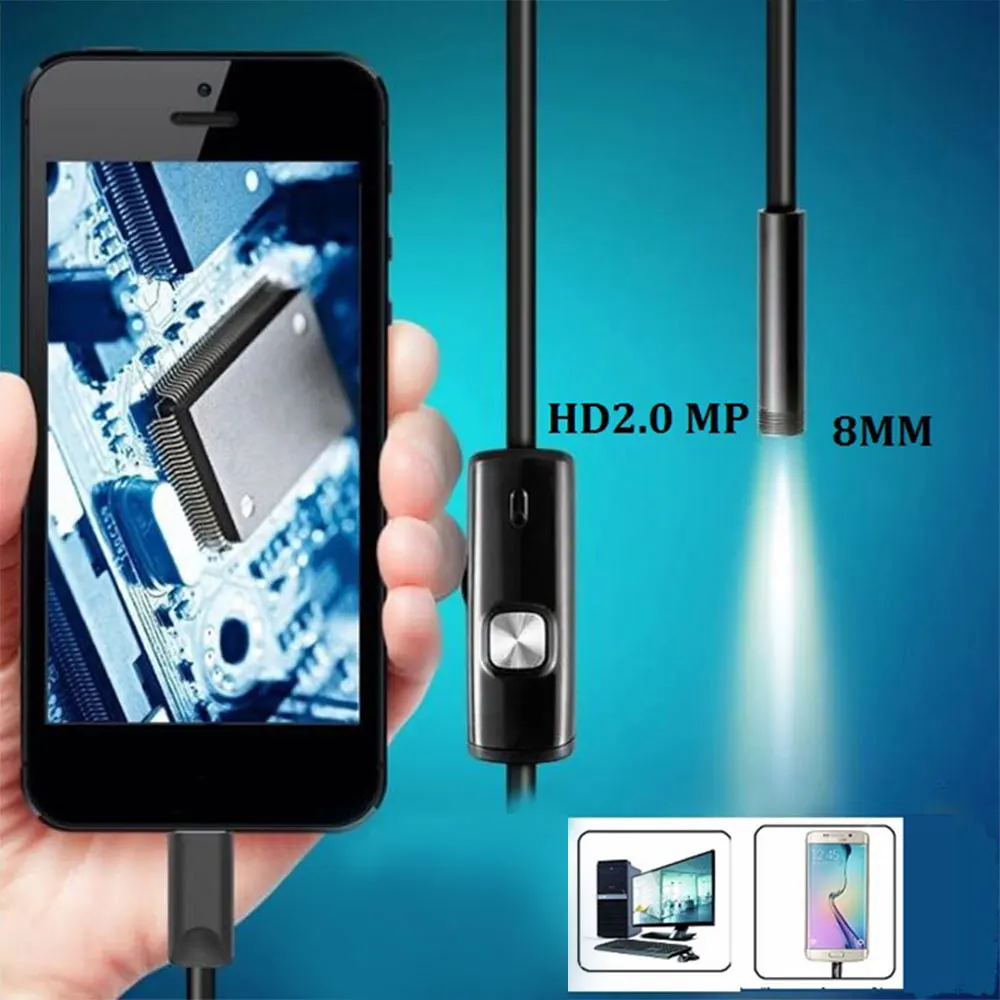 Эндоскоп USB 1 м водонепроницаемый светодиодный для Android OTG 8 мм 2MP камера Змеиный телефон видео бороскоп инспекционная трубка