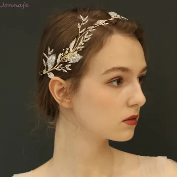 

Beaded Leaf Wedding Crown Hair Vine Gold Color Bridal Headband Tiara Fashion Women Prom Hair Accessories