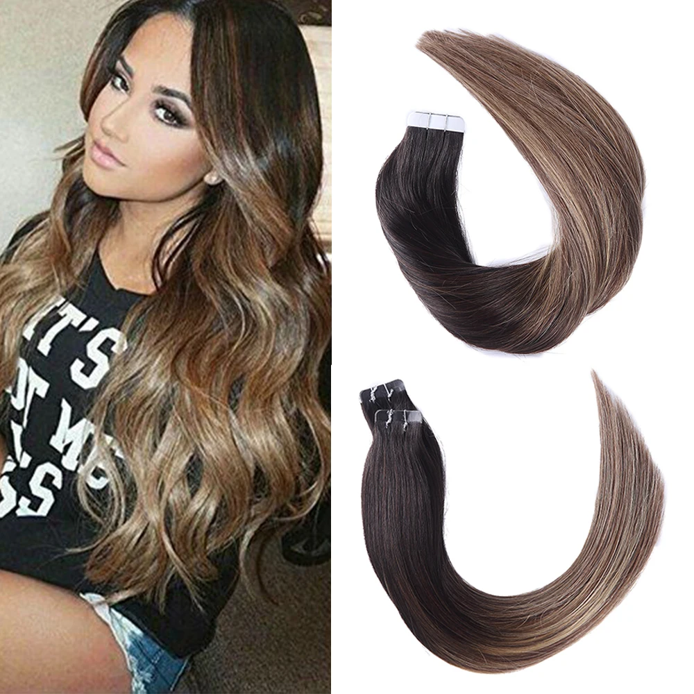 

Tape in Human Hair Extension Balayage Color #1b 4b 27b Skin Weft Human Hair Straight Remy Hair Adhesive Tape Hair Extension