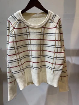 

2019 fall and winter England style colorful plaid women casual sweater