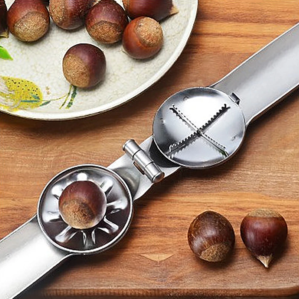 Hkeps Stainless Steel 2 In 1 Nut Opener Quick Peeling Chestnut Clip Walnut Pliers Metal Nut Cracker Sheller Kitchen Tools