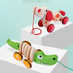Animais dos desenhos animados toypuppy crocodilo mão empurrar puxar corda arrastando carrinho de educação precoce bebê walker aprendizagem brinquedos para crianças
