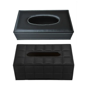 

2 Pcs Car Rectangle PU Leather Car Home Rectangle Shaped Faux Leather Case Paper Tissue Box Holder Black