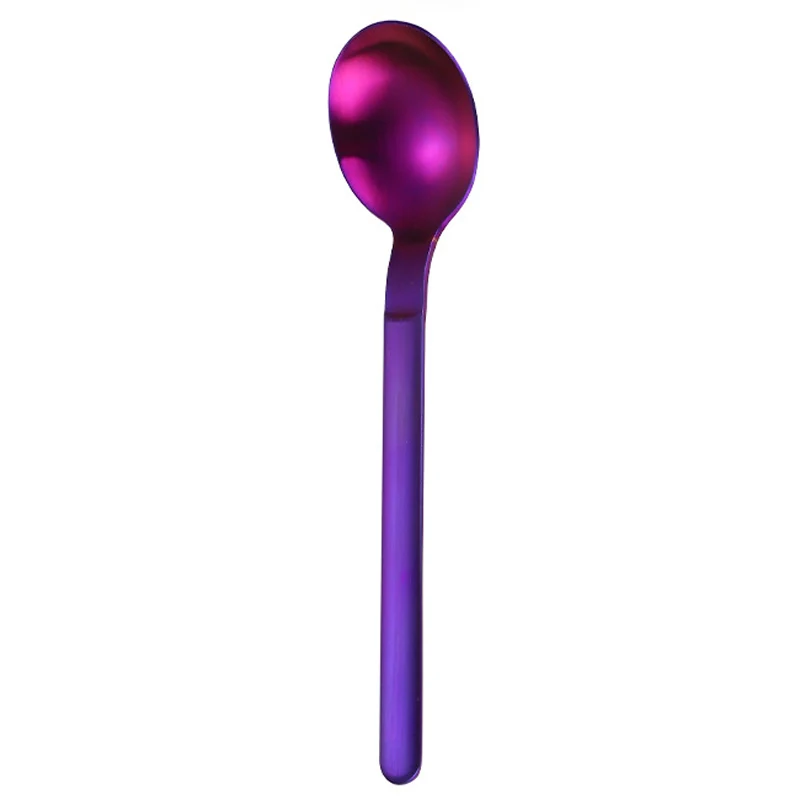 Purple Tofok 304 нержавеющая стальная длинная ручка красочная Ложка Столовые приборы кофе для питья крем десерт Совок коктейльное перемешивание ковш - Color: Purple
