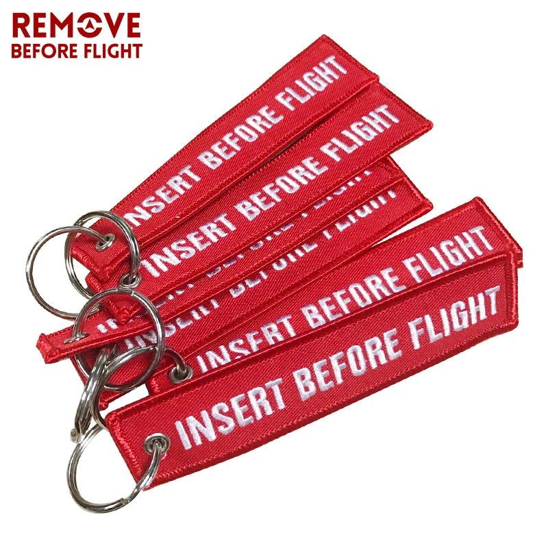Fashion Jewelry Keychain for Motorcycles and Cars OEM Key Chains Red Embroidery Key Fobs INSERT BEFORE FLIGHT Key Chain Tag (6)