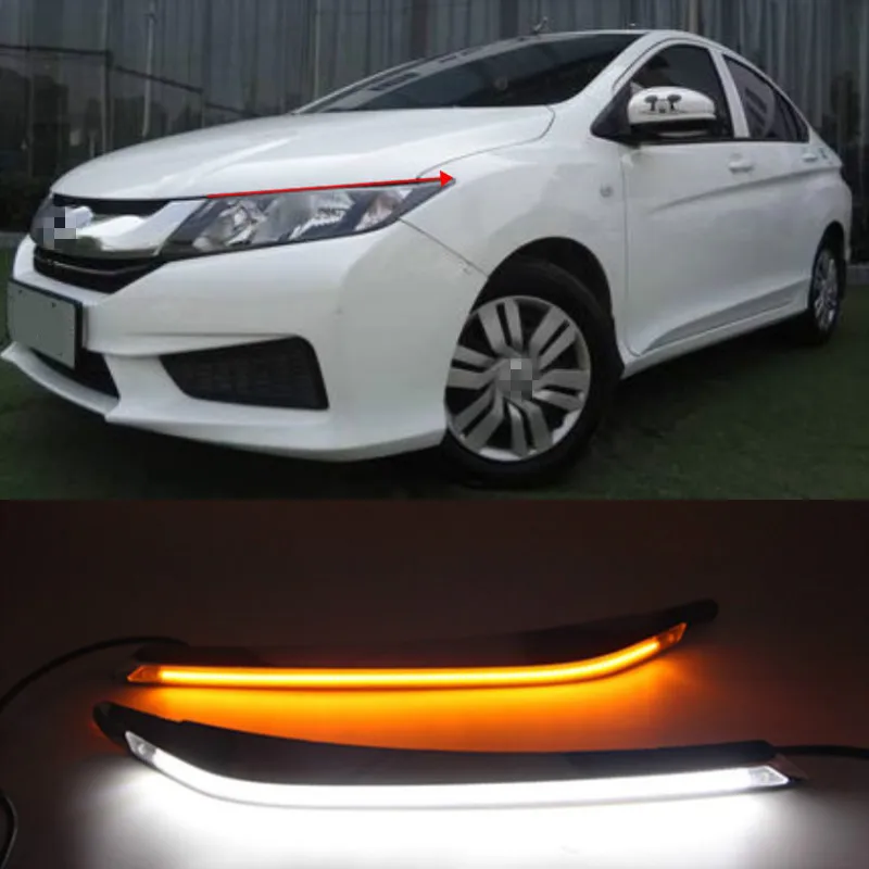 

2Pcs LED Daytime Running Light Yellow Turn Signal Car Headlight Eyebrow Decoration For Honda City Grace 2015 2016 2017 2018