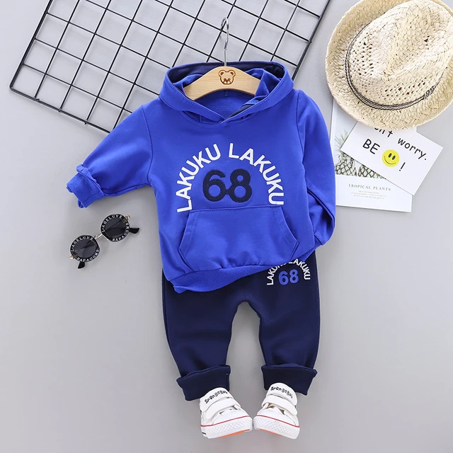Spring Autumn Children Cotton Clothing Suit Baby Boys Girls Clothes Kids Sport Hoodies Pants 2Pcs/Sets Fahion Toddler Tracksuits JG 68 F Blue