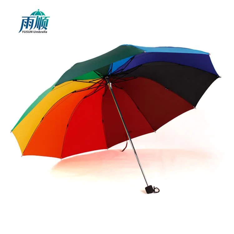 

Rain Rainbow Umbrella Logo Customizable Manual Ten Bone Three-fold Umbrella Gift Folding Umbrella Advertising Ultra Large All-We