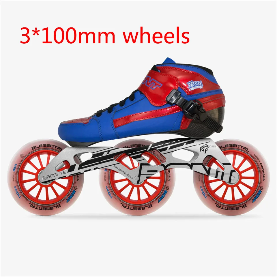 blue-red 3-100mm Оригинальные Bont преследование 3*90/100/110 мм профессиональные скоростные роликовые коньки Heatmoldable углеродного волокна Гонки Patines дети Для мужчин для взрослых - Цвет: blue-red 3-100mm