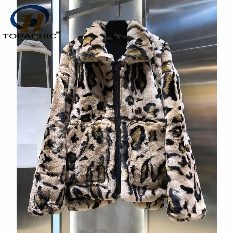 11.8 Autumn Winter New Women Fashion tide leopard real fur keep warm coat loose Real rabbit fur overcoat