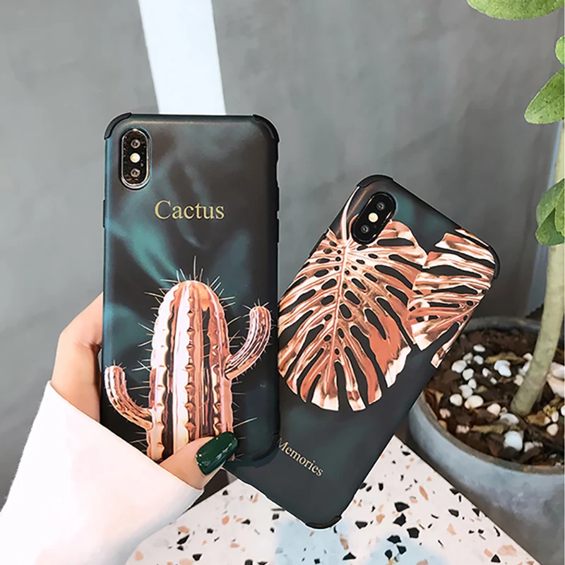 

Vintage Banana Leaf Phone Shell For iPhone X XS Max XR 6 6S Plus Retro Cactus Shockproof Soft Cases For iPhone X 6 6S 7 8 Plus