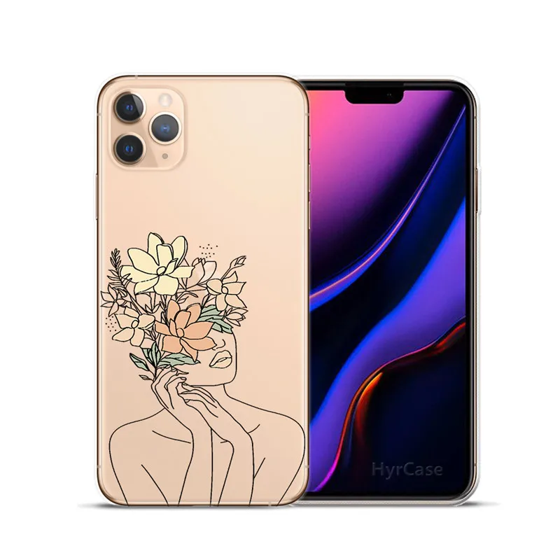 iphone 7 plus case Minimal Line Art Woman With Flowers Phone Case For iPhone 11 12 Mini Pro XS Max X XR 7 8 Plus 6S SE 2 12Pro Silicone Back Cover iphone 6 cardholder cases