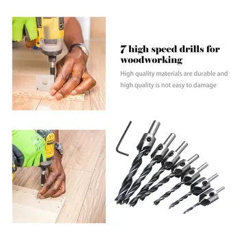 

New 7Pcs Wood 5 Flute Hss Countersink Drill Bit Set 3 4 5 6 7 8 10Mm Carpentry Tool Woodworking Drilling Tools
