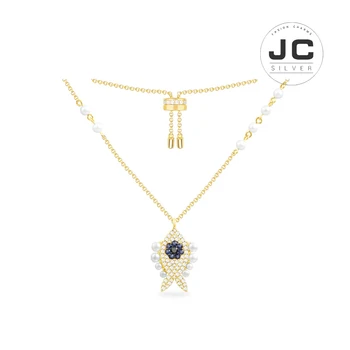 

New Fashion Charms Silver 925 Original Copy Jewelry,Yellow Silver Ete Lucky Fish Necklace With Pearls For Women With Mono Logo