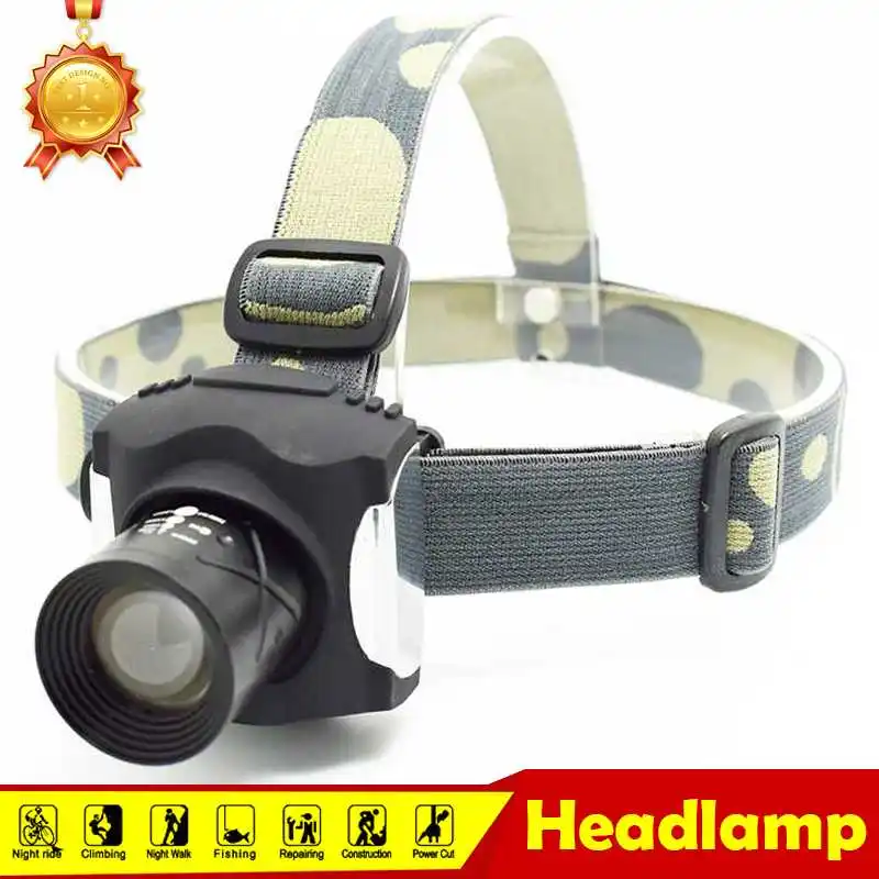 Zoomable 1600 Lumen LED Forehead Flashlight Waterproof T6 Headlamp 3 Modes Rechargeable Headlight Fishing Head Lamp for Camping