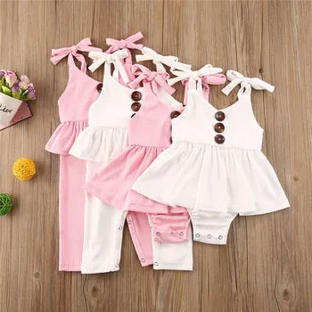 

Summer Baby Girls Romper Princess Newborn Baby Clothes Girls Sleeveless Sling Button Knitted Romper Jumpsuit Kids Baby Outfits