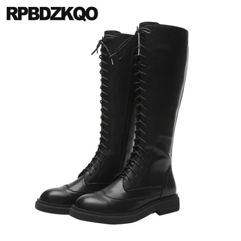

autumn flat zipper lace up long knee high casual fur boots tall black winter round toe fall designer shoes women luxury 2019