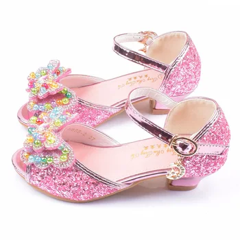 

Children's Princess Sandals Open Toe Low Heel Rhinestone Flower Wedding Dance Party Dress Shoes for Little Girls Big Kids