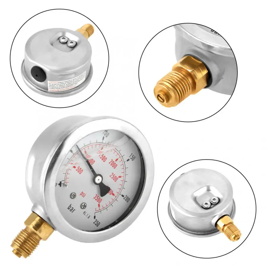 Манометр 0 250 бар 3750PSI G1/4 63 мм гидравлический с циферблатом|Манометры| |