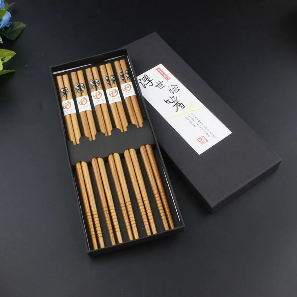 5 пар в наборе, портативные японские многоразовые китайские палочки для еды, набор из натурального бука, деревянные палочки для еды, палочки для еды, подарок