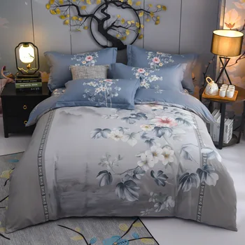 

Vintage Shabby Blossom Flowers Gray Duvet Cover 100%Cotton Soft Bedding set Quilt Cover Bed Sheet Pillowcases Queen King size
