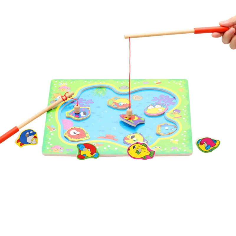 Children'S Educational Wooden Magnetic Puzzle Fishing Toys Jigsaw Puzzle Toy Fun Fishing Toys