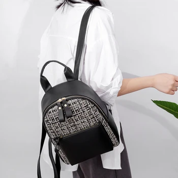 

Fashion Women Backpacks Classic Texture Delicate Creative Design Chic Casual PU Splicing Shoulder Bag Teenage Girls Rucksack