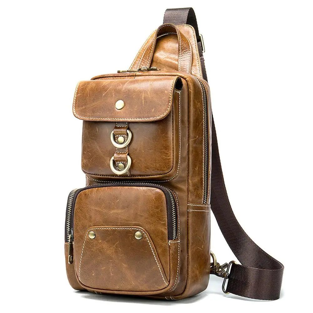 

Vintage Men's Genuine Leather Sling Bag Crossbody Multipurpose Single Shoulder Chest bag 8823