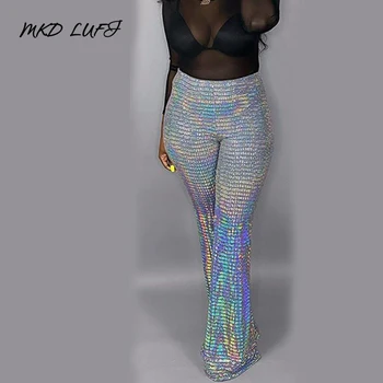 

Women High Waist Glitter Sequins Casual Wide Leg Pants