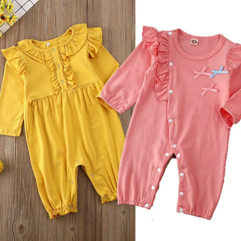 One Piece Newborn Infant Baby Boy Girl Long Sleeve Romper Ruffle Solid Jumpsuit Clothes Outfits Clothing