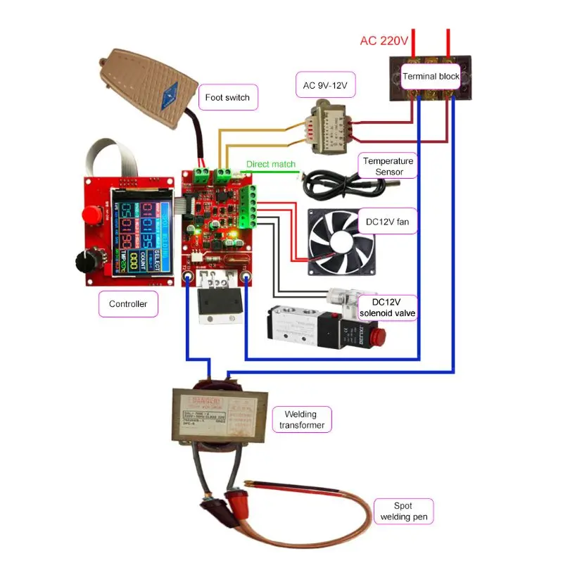 Пневматический точечный сварочный контроллер с вентилятором и датчиком температуры 100A сварочный контроллер NY-D08