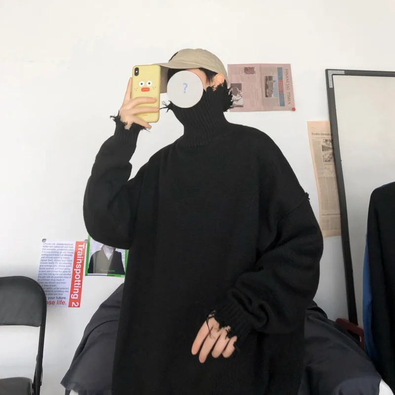 Зимний свитер с высоким воротом, мужской теплый Модный повседневный вязаный пуловер, Мужская Уличная одежда, свободные свитера, мужской свитер, одежда M-2XL
