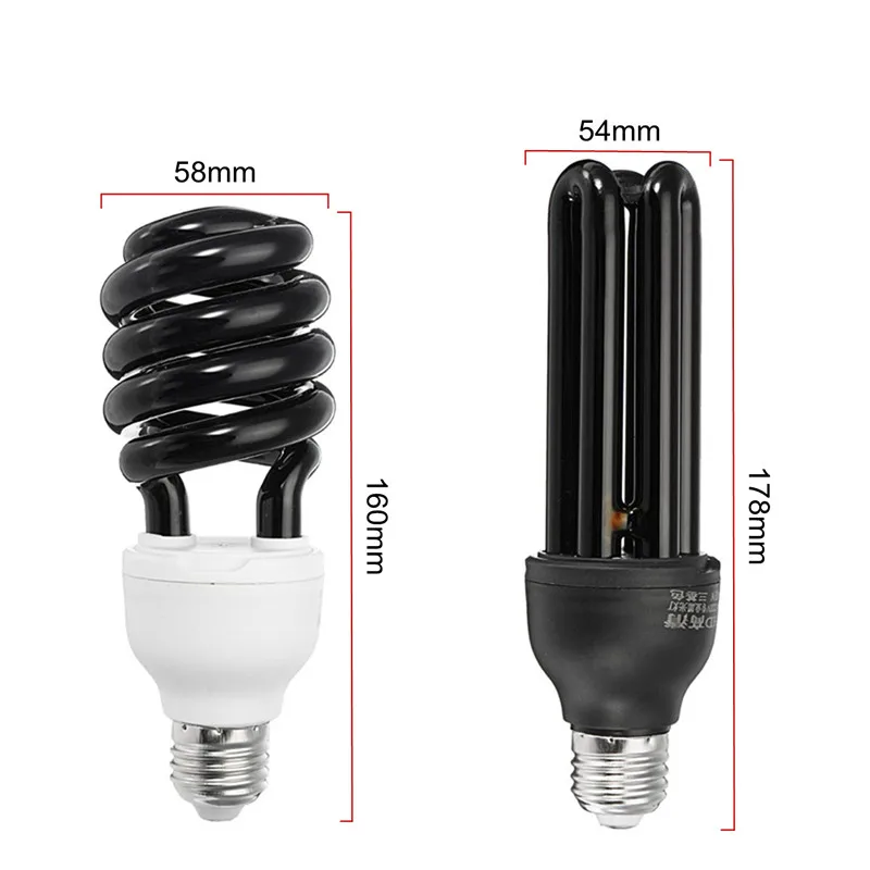 40W UV Light Bulb UV Ultraviolet Fluorescent AC 110V/220V Light Bulb Spiral Enegy Saving Black Violet Lamps Lighting Black
