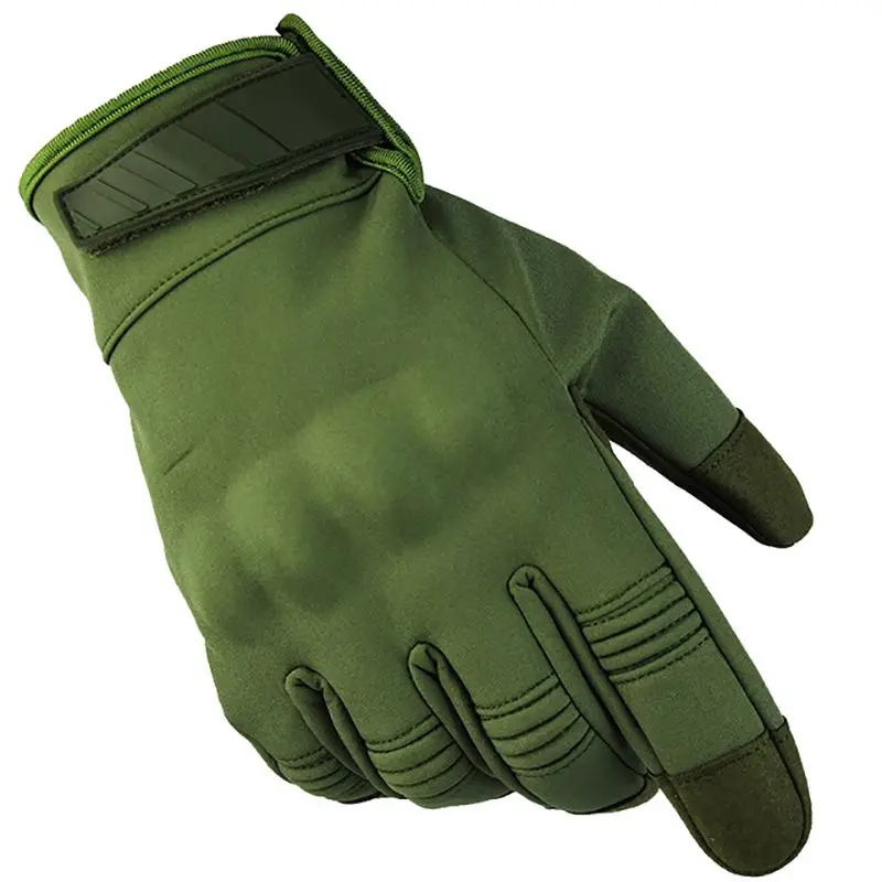 Сенсорный экран холодную погоду водонепроницаемый ветрозащитный зимний теплый флис сноуборд велосипед Тактический Жесткий полный палец перчатки - Цвет: Зеленый