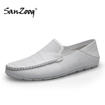 

Summer Slip-on White Man Shoes Leather Genuine Casual Mens Slip-ons Moccasins Luxury Brand Designer Zapatos Hombre Cuero Genuino
