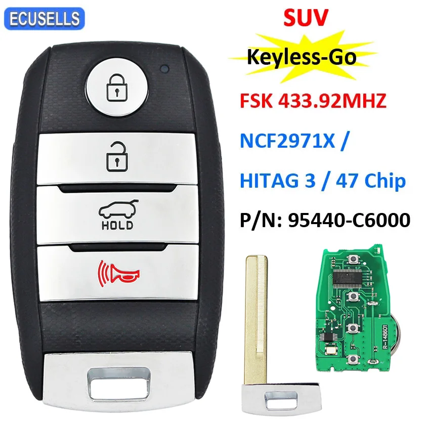 4 Button Keyless-Go Remote Key (SUV) FSK 433.92MHz NCF2971X / HITAG 3 47 Chip P/N: 95440-C6000 HY16 for Kia Sorento 2016 2017 | Автомобили