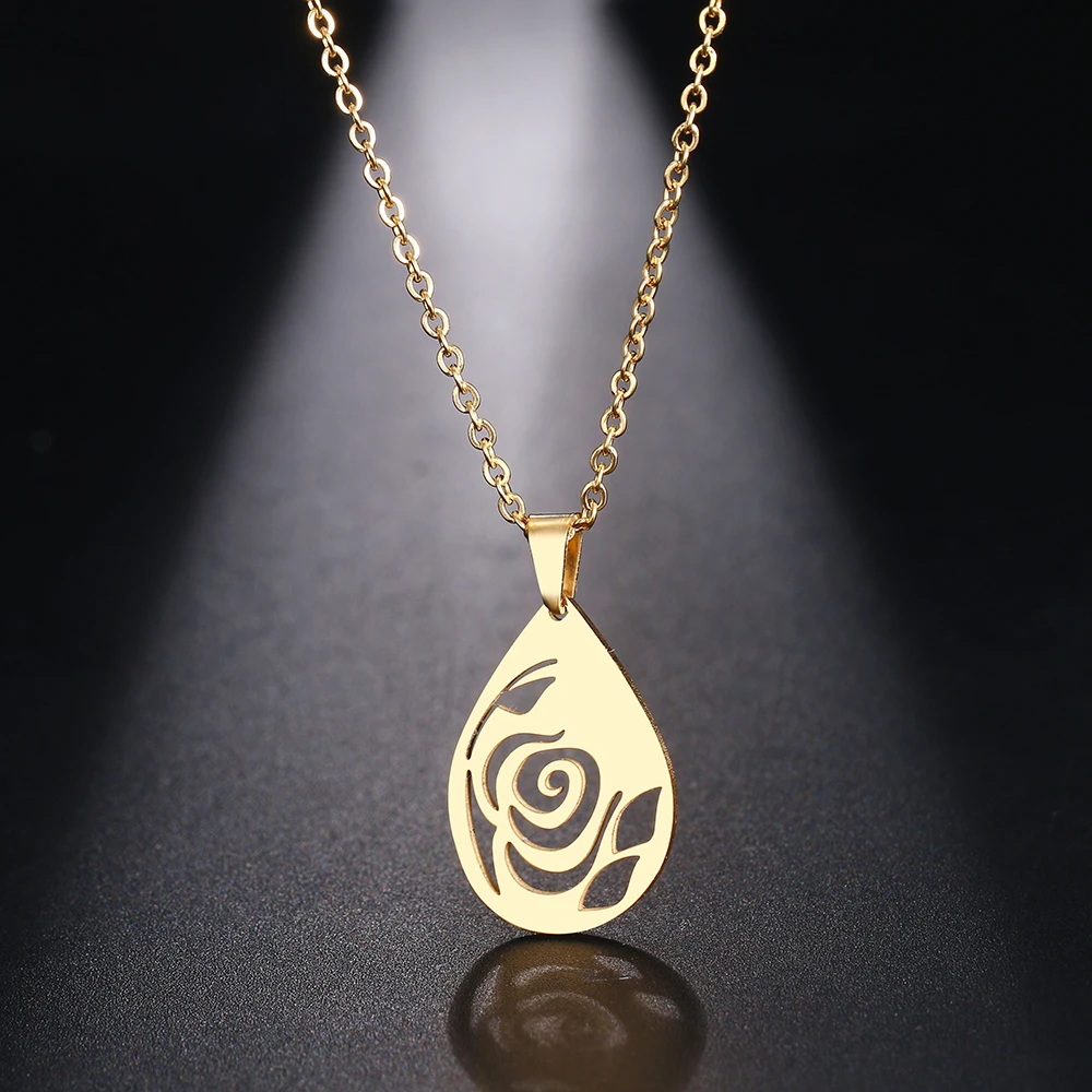 

DOTIFI Stainless Steel Necklace For Women Man Rose Water Drop Pendant Necklace Engagement Jewelry