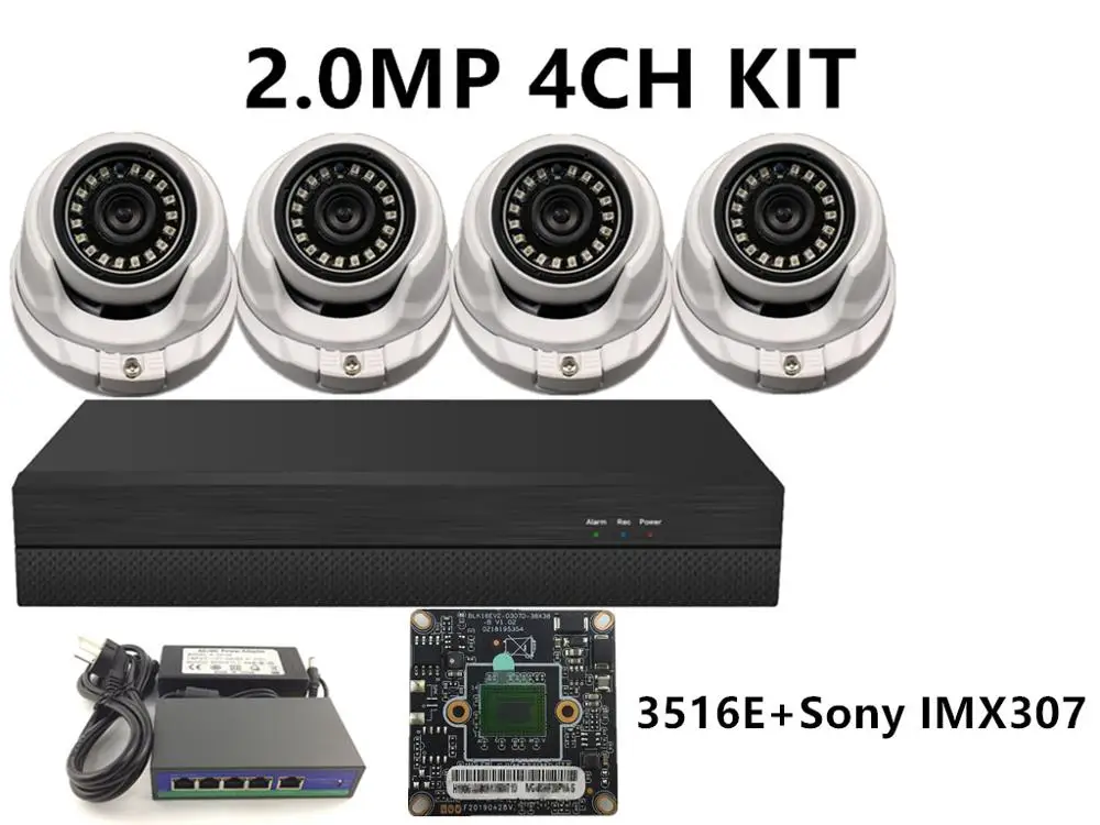8CH/4CH 3516EV200+ sony IMX307 комплект безопасности IP металлическая купольная камера NVR 48 в PoE переключатель 1920*1080 25FPS 1080P H.265 CME XMEYE P2P