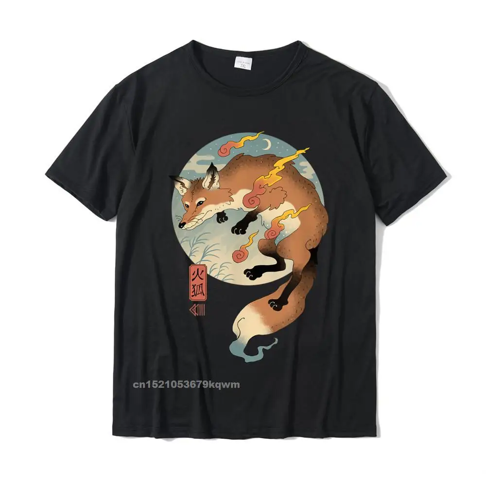 New Design Men Top T-shirts Crew Neck Short Sleeve 100% Cotton Fire Fox Ukiyo-e T-Shirt__3213 Tops & Tees Unique T-Shirt Fire Fox Ukiyo-e T-Shirt__3213 black