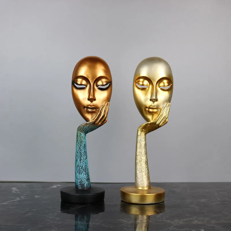 Nordic Creative Art Face Mask Ornaments Abstract Ornaments Character Sculpture Crafts Resin Embellishments Home Decor Modern