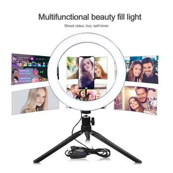 

LED Ring Fill-Light Lamp Selfie Camera Phone Studio Tripod Stand Video Dimmable LED Selfie Ring Light Photography Fill Light