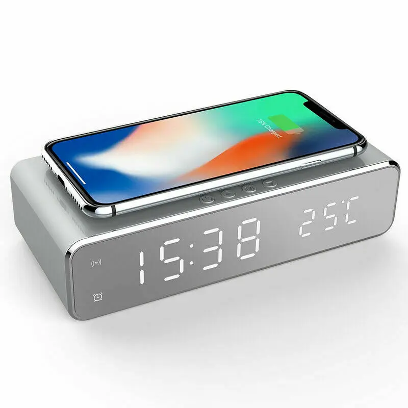 

ED Wireless Phone Charger Electric Alarm Clock Qi Wireless Charging Pad Station Display Charger Digital Thermometer