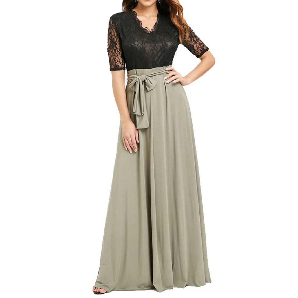 

Winter Women Dress 2019 Women Lady's lace Split Half Sleeve V Neck Dres 8.14