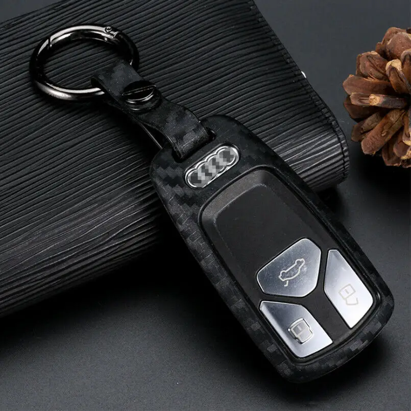 with keyring Высококачественный мягкий брелок для корпуса из углеродного волокна для Audi - Название цвета: with keyring