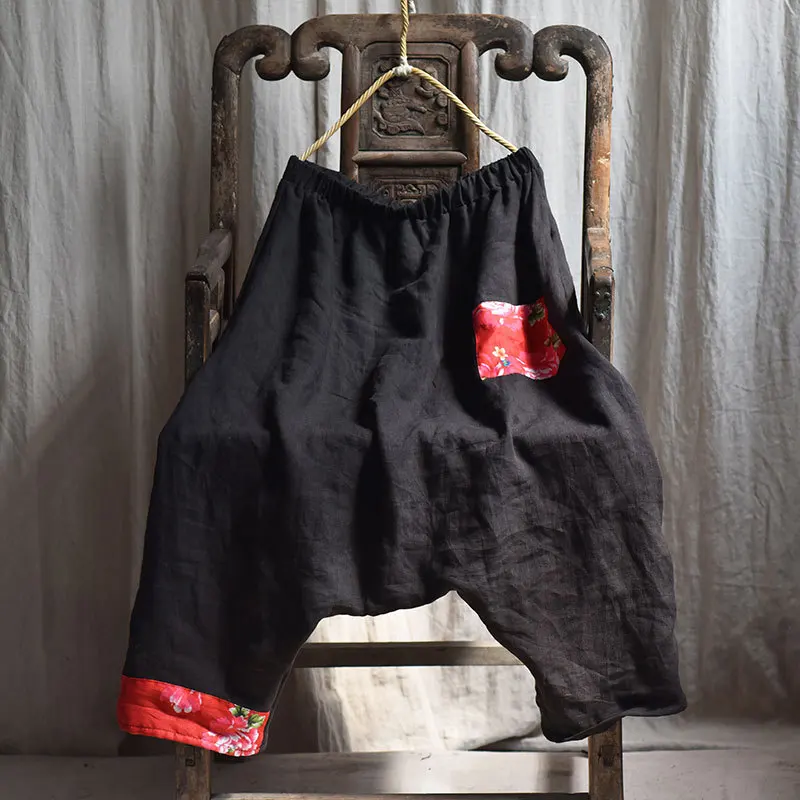 Осенние женские брюки однотонные Лоскутные винтажные с эластичным поясом