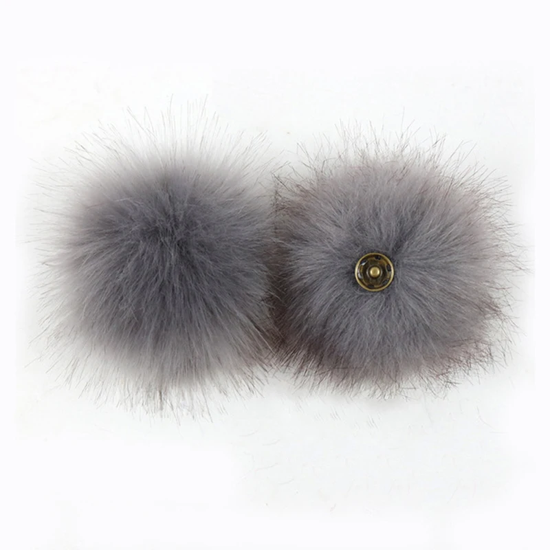 2pcs Fluffy Faux Fur 12cm Pom Pom Ball with Press Button for Baby Girl Pompoms Beanie Hat Accessories Press Stud Ball Garment Tags Fabric & Sewing Supplies