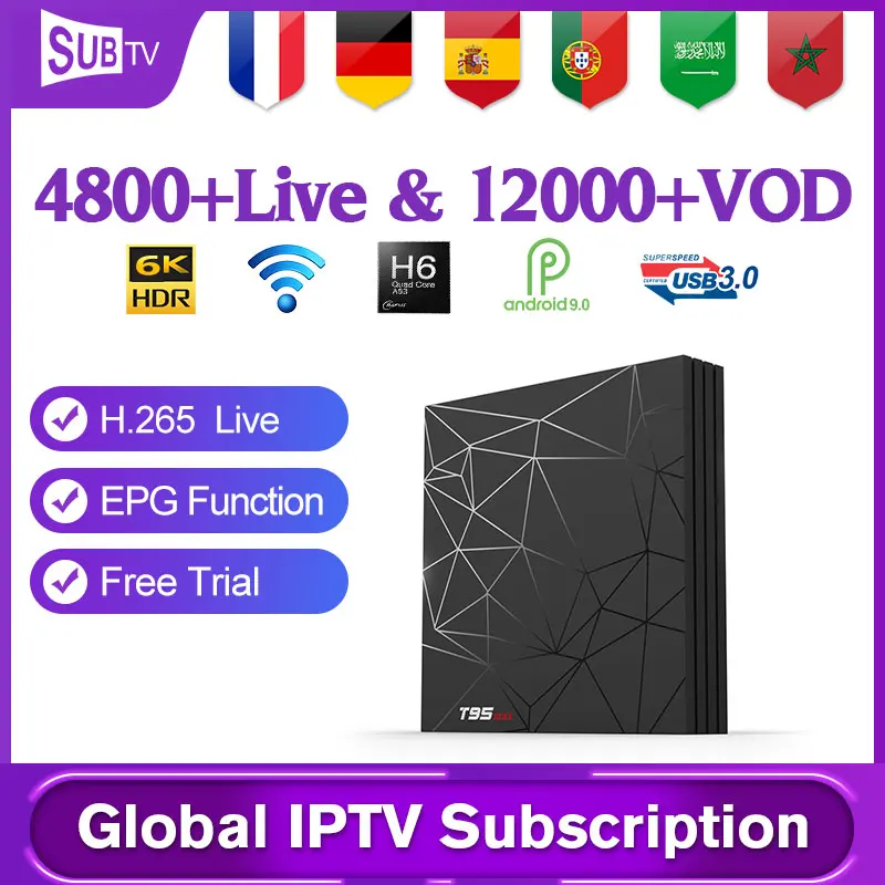 

IPTV France Spain Portugal German IPTV subscription SUBTV T95max Android 6K 2.4G wifi IPTV French Arabic Spain Germany IP TV