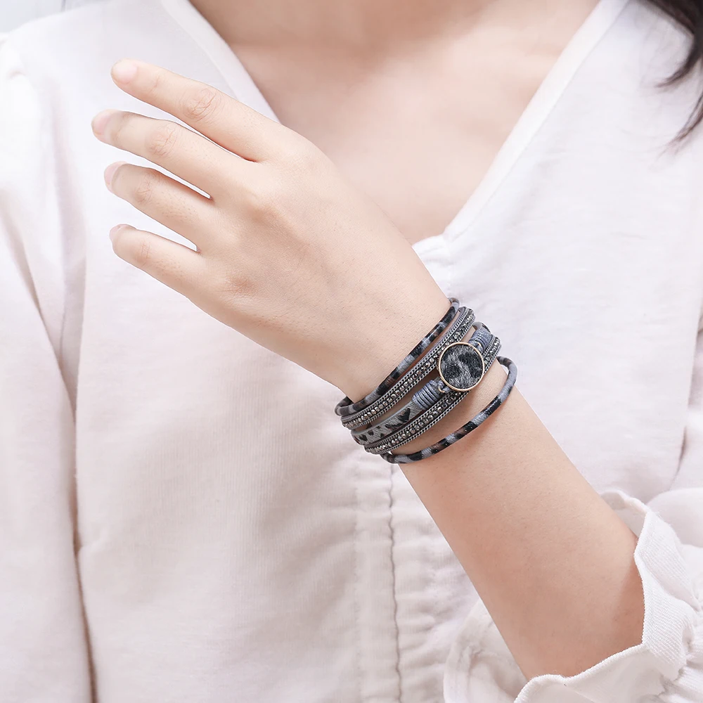 Leather Bracelet Charm Bracelet WYBU Four Styles Charm Leopard Bracelets for Women Teen Girls Multilayer Wide Animal Cheetah Print Leather Wrap Bracelet Jewelry